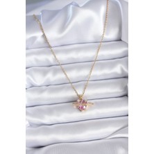 Lucest Yeni Xd      Çelik Özel Seri    Gold Renk Zincir Pembe Kristal Kalp Model  Zirkon Taş Detay Kadın Kolye Kampanyalı
