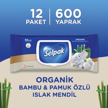 Selpak Organik Bambu ve Organik Pamuk Özlü Islak Mendil 12'li 600 Yaprak