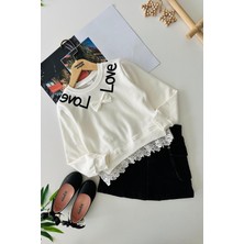 Miniğimin Cicileri Love Baskılı Kot Etekli Kız Çocuk Fistolu Kız çocuk takım - Krem