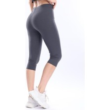 Tight Lady Süper Kalite Füme Penye Pamuklu Likralı Diz Altı Kapri Tayt Yüksek Bel