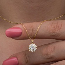 HS Demirci 925 Ayar Gümüş Gold Minimal Yuvarlak Anturaj Kadın Kolye