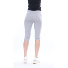 Tight Lady Süper Kalite Gri Melanj Penye Pamuklu Likralı Diz Altı Kapri Tayt Yüksek Bel