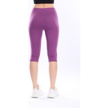 Tight Lady Süper Kalite Mürdüm Penye Pamuklu Likralı Diz Altı Kapri Tayt Yüksek Bel