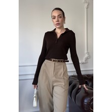 Magarde Polo Yaka Fitilli Body- Kahverengi