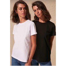 Tight Lady %100 Organik Pamuk 2`li Paket Soft Touch Kadın Tişört Siyah Beyaz Bisiklet Yaka Örme Penye T-Shirt