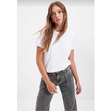 Tight Lady %100 Pamuk Süper Kalite Kadın Tişört Düz Renk Beyaz Bisiklet Yaka Organik Pamuk Penye T-Shirt