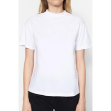 Tight Lady Siyah-Beyaz 2'li Paket %100 Organik Pamuk Basic Ribana'lı Dik Yaka Örme T-Shirt