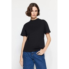 Tight Lady Siyah-Beyaz 2'li Paket %100 Organik Pamuk Basic Ribana'lı Dik Yaka Örme T-Shirt