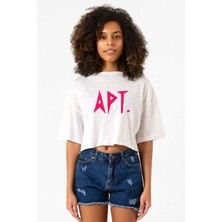 Blackpink Apt Beyaz Kırçıllı Kadın Crop Tshirt