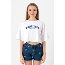 Gen V Godolkin University Letter Beyaz Kadın Crop Tshirt