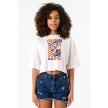 My Hero Academi Anime Endeavor Plus Ultra Beyaz Kırçıllı Kadın Crop Tshirt