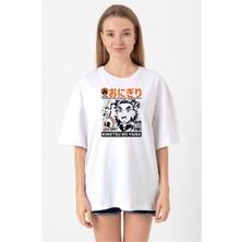 Demon Slayer Anime Super Yummy Beyaz Kadın Oversize Tshirt