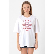 Top Gun Maverick Fly Like A Phoenix Beyaz Kadın Oversize Tshirt