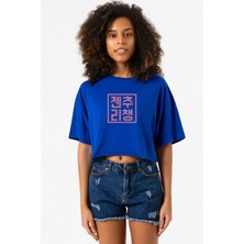 Blackpink Jenchoolichaeng Hangul Mavi Kadın Crop Tshirt