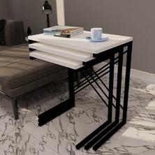 Güzelkan Madeni Eşya 3'lü Zigon Sehpa Metal Sehpa Atlantik Beyaz 1292