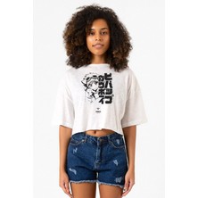 Cowboy Bebop Vintage Ein And Ed Beyaz Kırçıllı Kadın Crop Tshirt