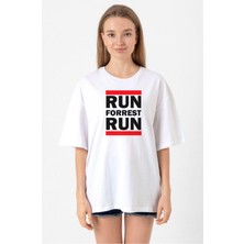 Forrest Gump Run Forrest Run Beyaz Kadın Oversize Tshirt