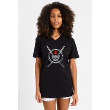 Ghost Of Tsushima Samurai Mask Siyah Kadın V Yaka Tshirt
