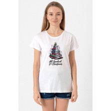 All Booked For Christmas Beyaz Kadın Bisikletyaka Tshirt