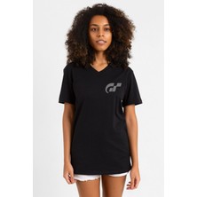 Siyah Kadın V Yaka Tshirt