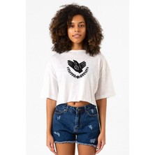 Violet Evergarden Anime Ch Postal Company Logo Beyaz Kırçıllı Kadın Crop Tshirt