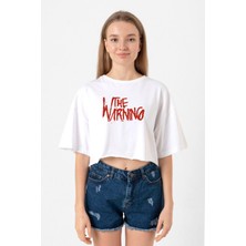 The Warning Logo Beyaz Kadın Crop Tshirt