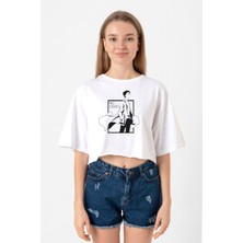 Steins Gate Rintarou Mad Scientist Beyaz Kadın Crop Tshirt