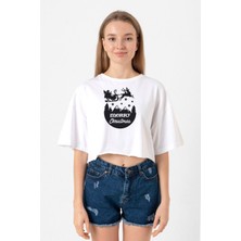 Merry Christmas Sleigh Beyaz Kadın Crop Tshirt