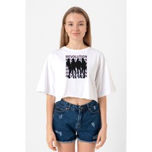 Blackpink Revolution Beyaz Kadın Crop Tshirt