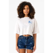 The Mentalist Blue Bird Lodge Beyaz Kırçıllı Kadın Crop Tshirt