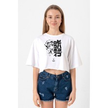 Cowboy Bebop Vintage Ein And Ed Beyaz Kadın Crop Tshirt