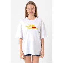 One Piece Anime Luffy The Pirate King Beyaz Kadın Oversize Tshirt