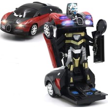 Robota Dönüşebilen Bugatti Araba Işıklı Sesli Müzikli Kendi Kendine Gezen Pilli Oyuncak 20 Cm.