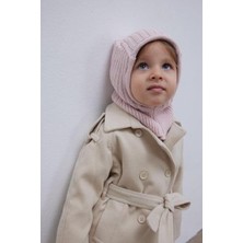 Lastik Örgü Çocuk Balaclava Bere Pembe