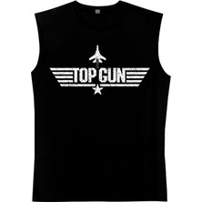 Rock&Roll Top Gun Siyah Kesik Kol / Kolsuz Erkek T-Shirt