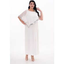 Abi?ye Büyük Beden Şi?fon Peleri?nli? Payet Detay Yirtmaçli Uzun Abi?ye Elbi?se 3119