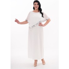 Abi?ye Büyük Beden Şi?fon Peleri?nli? Payet Detay Yirtmaçli Uzun Abi?ye Elbi?se 3119