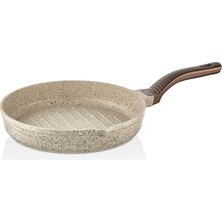 Oms Collection Wave - 3738 - 3 Parça Biogranit, Döküm, Grill Özellikli, Ergonomik Saplı, Tava Seti Kum Beji