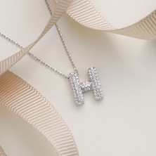 925 Ayar  Radyum  Kaplama  Harfli  Gümüş Kolye--H  Harfi