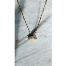 Keyper T Zirkon Taşlı Harfli Kolye