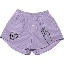 Chill Space Collection - Nakışlı Kadın Ev Şort - Lilac