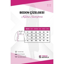 Trendseninle Kadın 3 Iplik Nefti Yeşili Kolları Chicago Baskılı Oversize Bisiklet Yaka Sweatshirt
