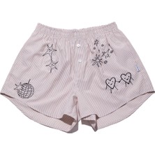 Chill Space Collection - Nakışlı Kadın Ev Şort - Sandy