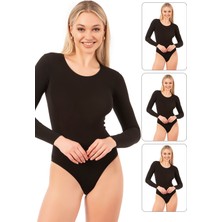Özkan Underwear Özkan 0600 3'lü Paket Kadın Pamuklu Likralı Süprem Uzun Kollu Yuvarlak Yaka Kancalı Çıtçıtlı Örme Body