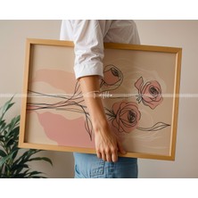 Tontilika Floral Çizgisel Çiçek Sanat 3'lü Ahşap Çerçeveli Tablo Seti - 21 x 30
