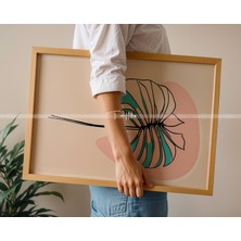 Tontilika Floral Çizgisel Çiçek Sanat 3'lü Ahşap Çerçeveli Tablo Seti - 21 x 30