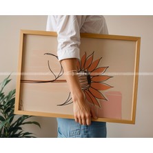 Tontilika Floral Çizgisel Çiçek Sanat 3'lü Ahşap Çerçeveli Tablo Seti - 21 x 30