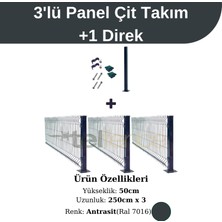Telfence 3 'lü Panel Çit Takım 50x250 Cm Antrasit Çift Telli 7,5 Metre