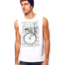 Rock&Roll Yarış Bisikleti Yazılar Beyaz Kesik Kol / Kolsuz Erkek T-Shirt