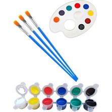 3 Adet Fırça + Akrilik Boya + Palet (Akrilik Boya, Yağlı Boya Fırcası, Guaj Boya, Sulu Boya Fırçası)